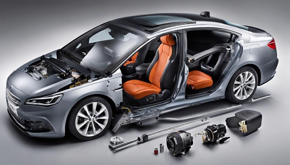 An image showing the different components of an SRS system, including airbags, sensors, and seatbelt pre-tensioners. It illustrates how these components work together to enhance vehicle safety.