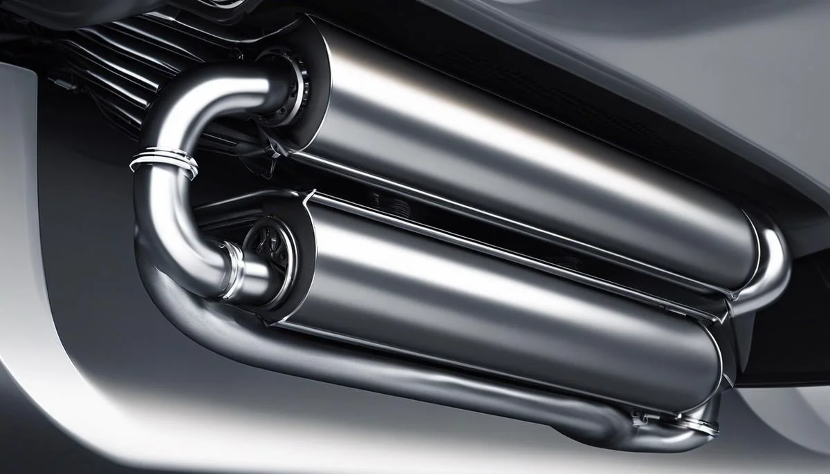 Image of car headers, illustrating the curved pipes directing exhaust gases to the back of a car.