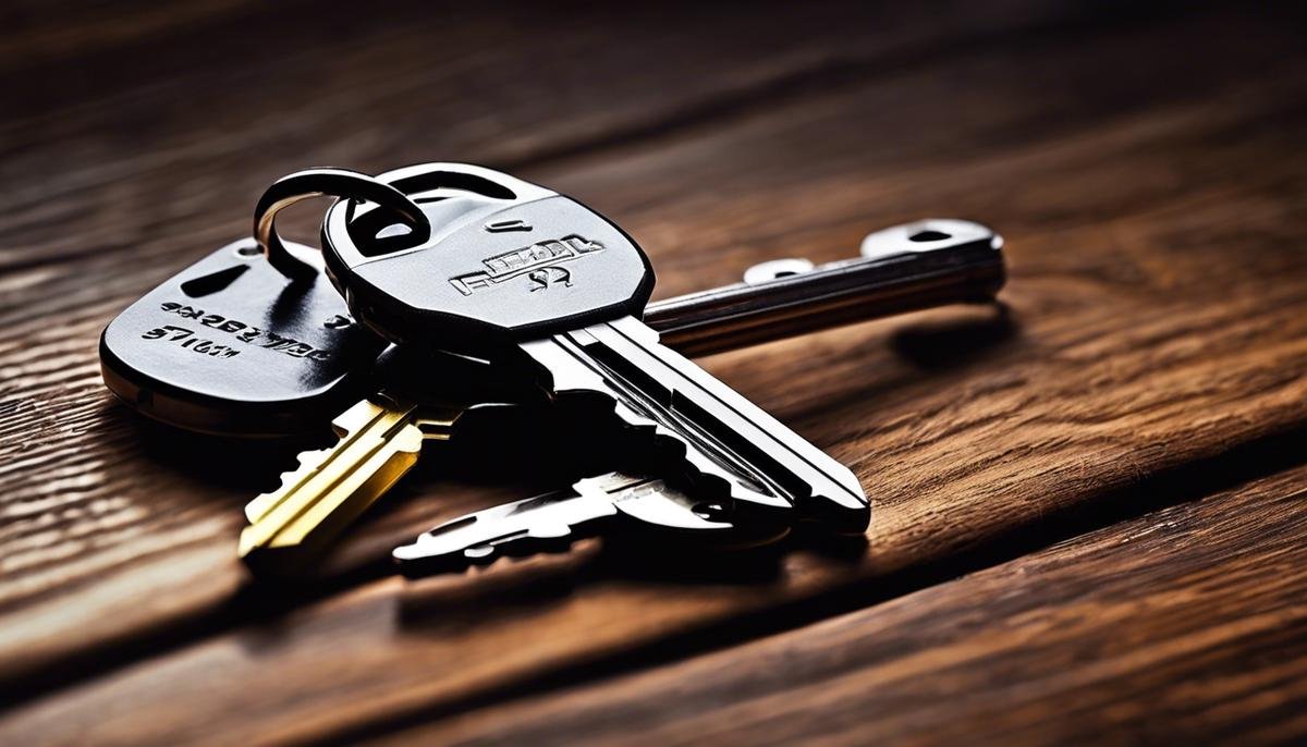 Image of car keys laying on a wooden table, ready to be found